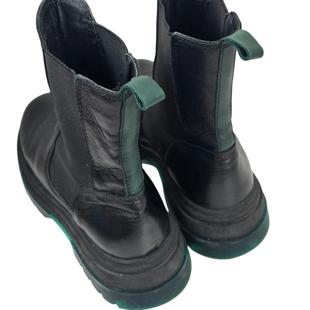 Steve Madden Klyde Chelsea Boots Black Leather Green Clear Sole Goth Chunky 9.5